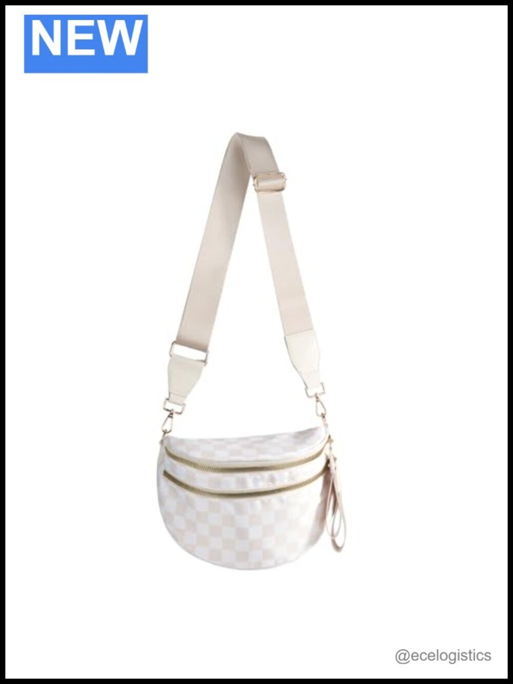 Checkered Nylon Crossbody Bag with Adjustable Strap